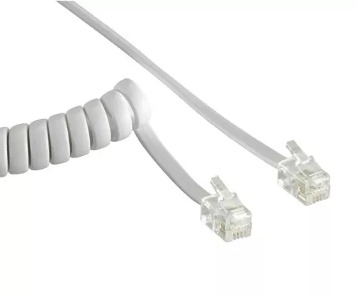 Cabo em espiral para auscultador de telefone DINIC, ficha modular RJ10 4P4C para ficha, branco, comprimento 4,00m, caixa